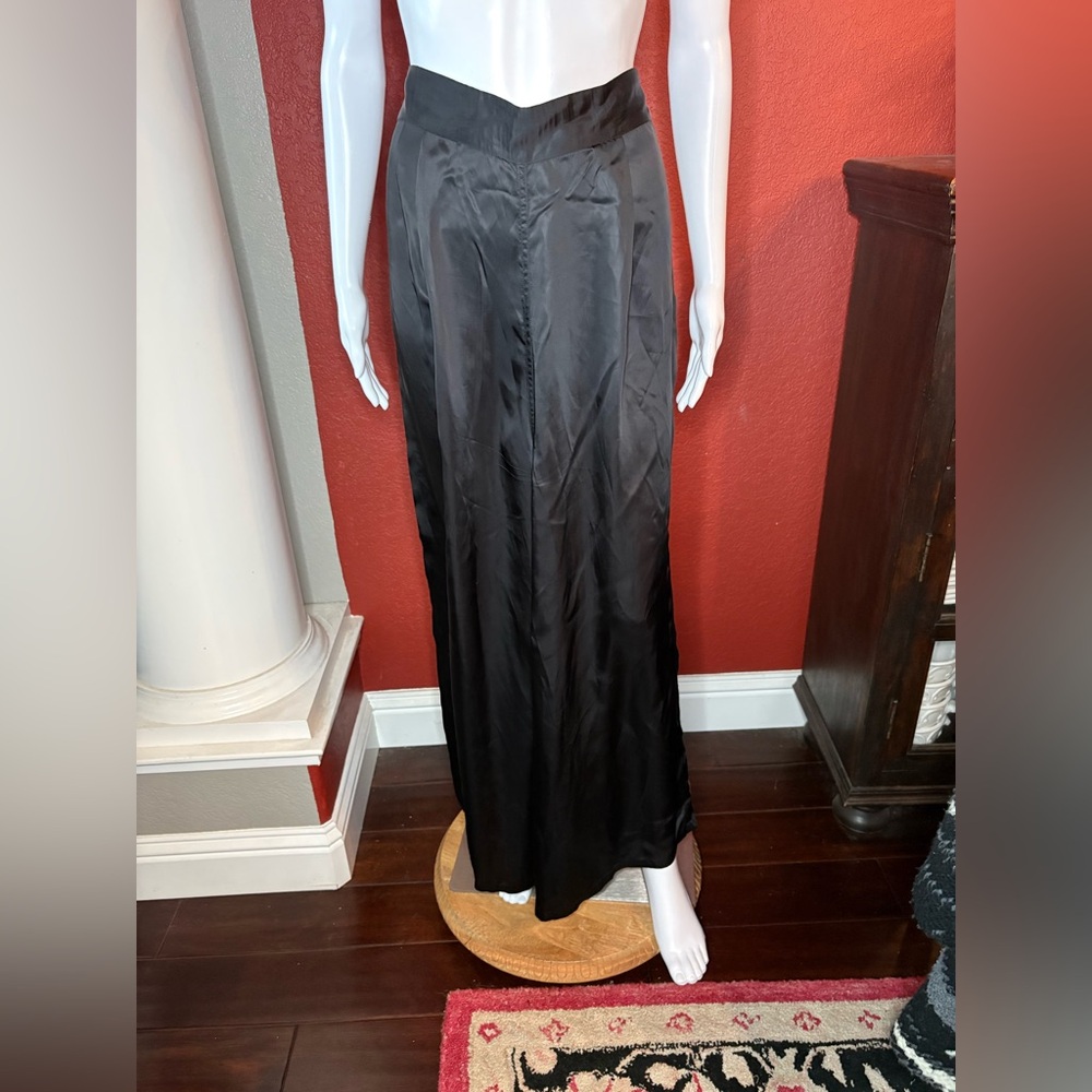 The GREAT. The Palazzo Pant in Black Satin - Wide Leg Flowy Trousers. Size 30